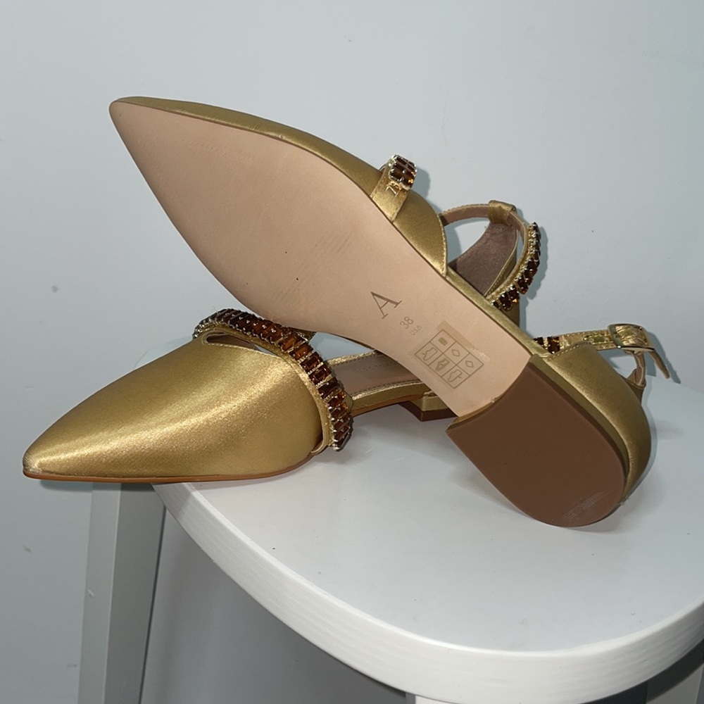 Anthropologie Satin Pointed-toe Embellished Slingback Flats in Gold - Picture 10 of 10